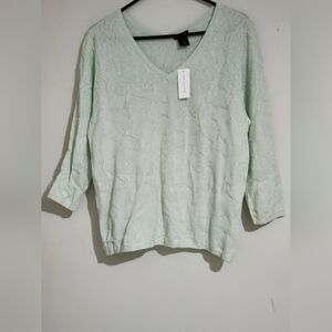 Ann Taylor Light Green Lace V-Neck Top